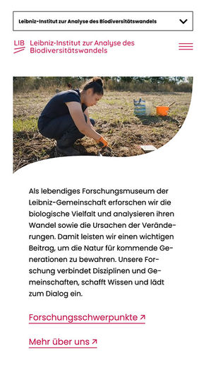 Mobile Ansicht der Startseite des Leibniz-Institut zur Analyse des Biodiversitätswandels